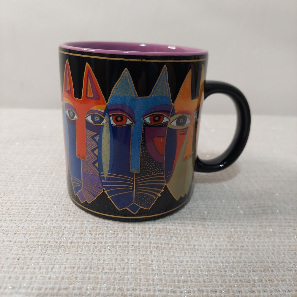 Laurel Burch Fantastic Felines Cat Coffee Mug Wine Things Unlimited 2004 Purple